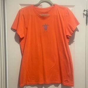 Life Is Good Coral Orange Tee with Turtle Graphic